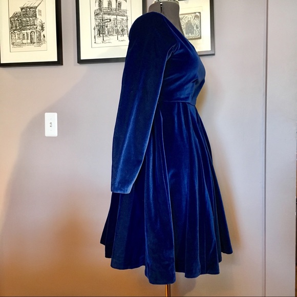 Blue Velvet Vintage OOAK Tailored Empire Dress - Picture 3 of 8